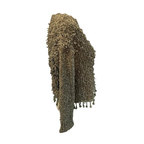 Bibi Boho Loop Knit Sweater Green Tassel Hem Fringe Cottagecore Boucle Artsy M - Picture 3 of 10